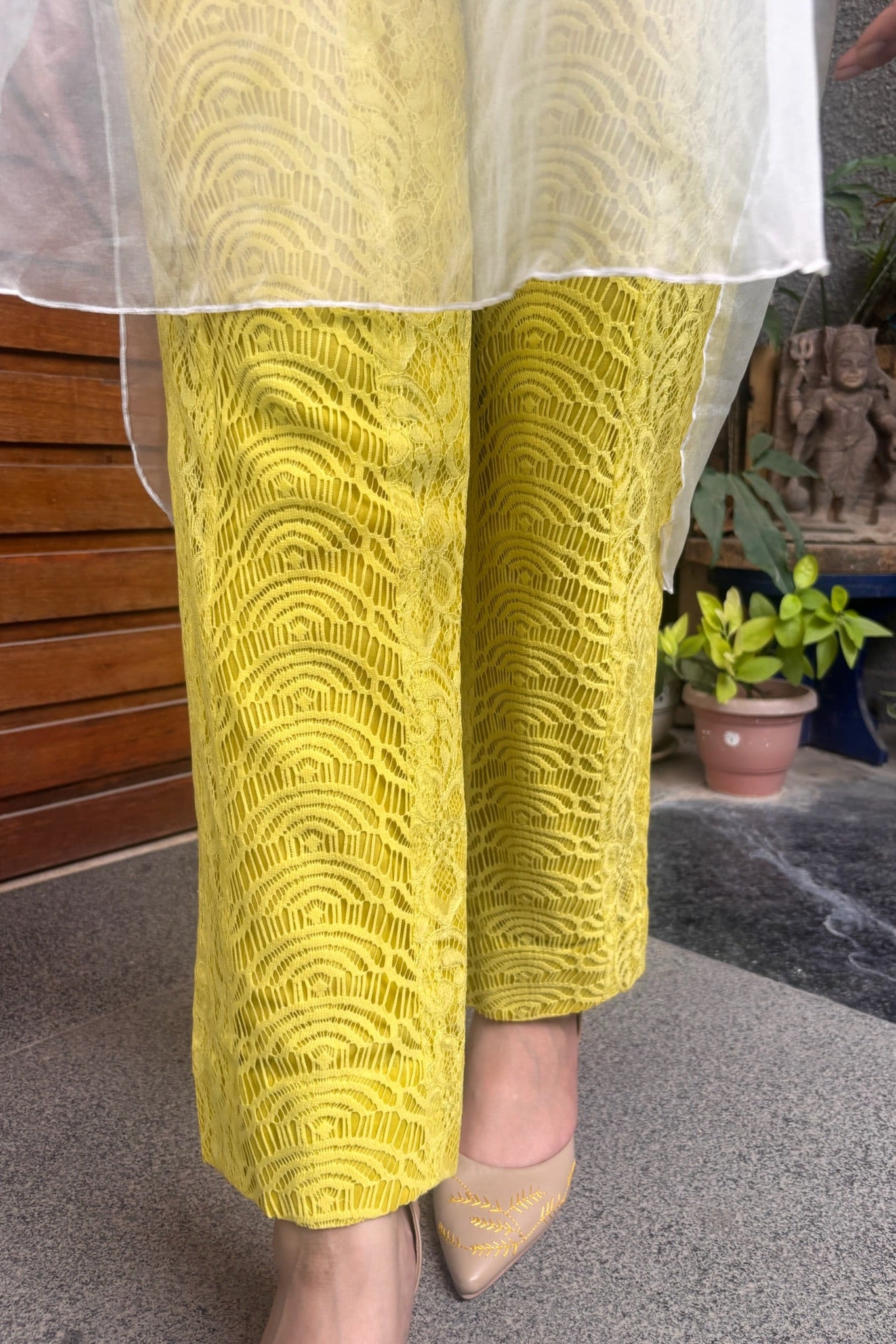 White and Yellow Co-ord Set with Sheer White Tunic