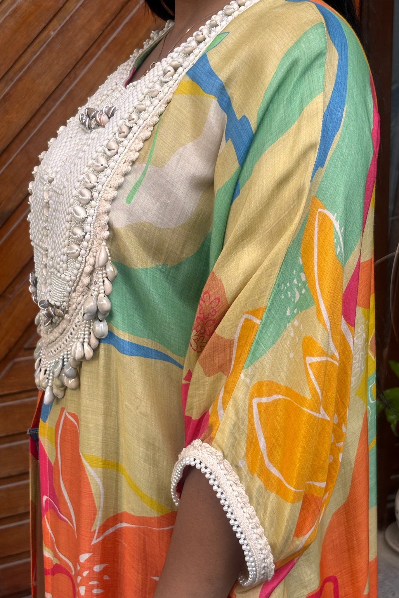 Multicolour Shell Detail Printed Kaftan Top