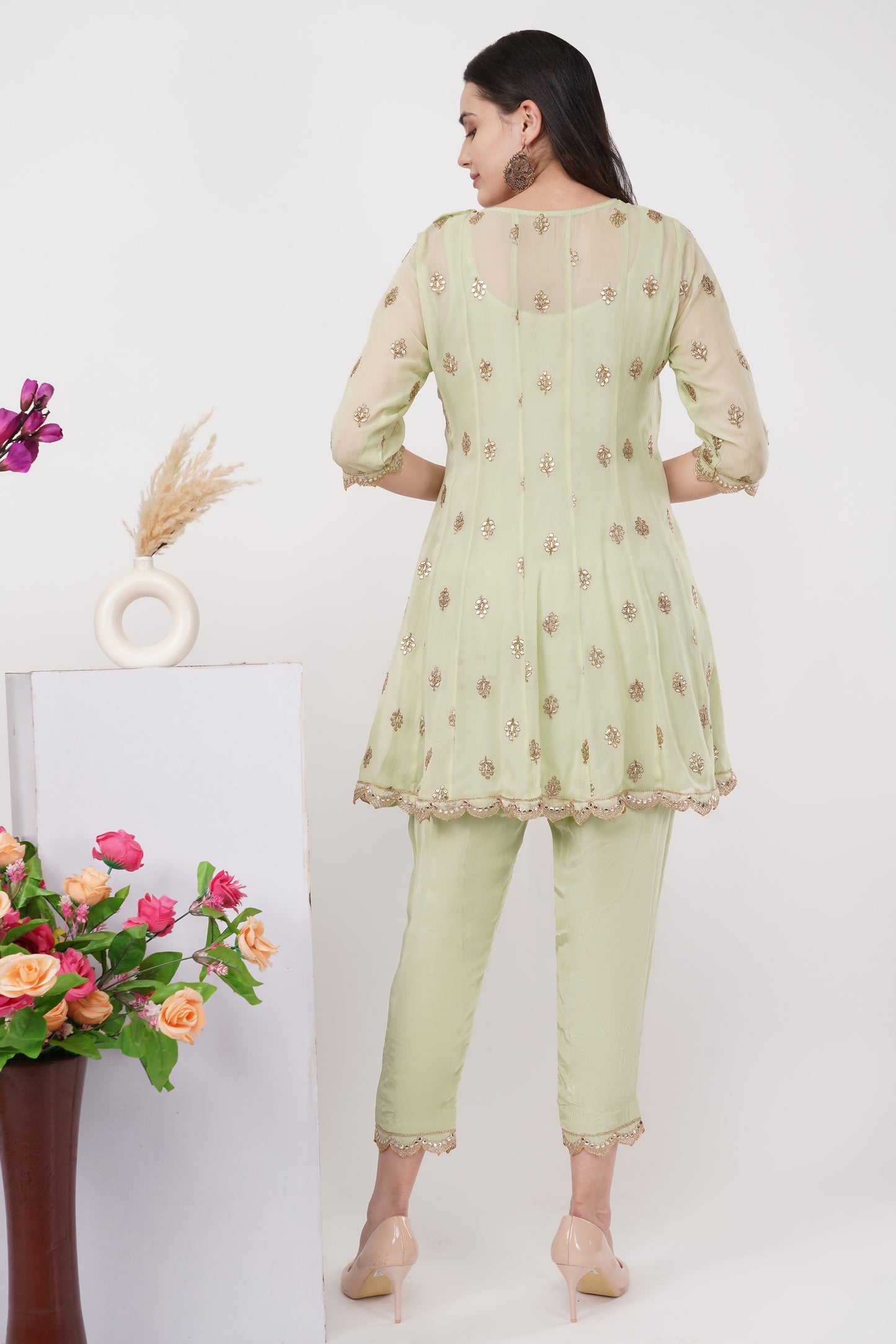Mint Embroidered Tunic and Pants Set