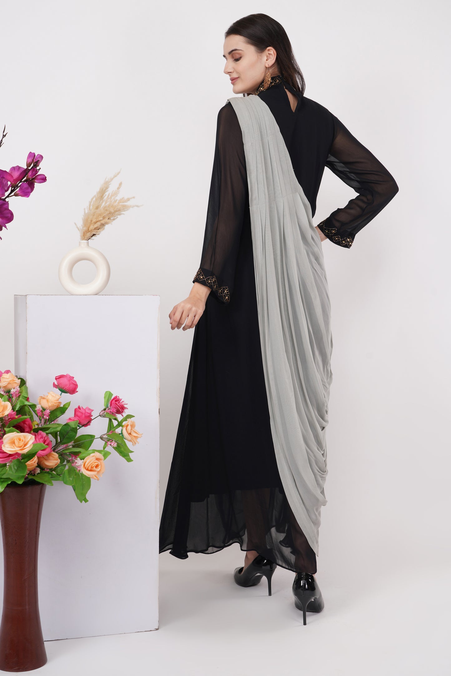 Black and Grey Panelled Gown