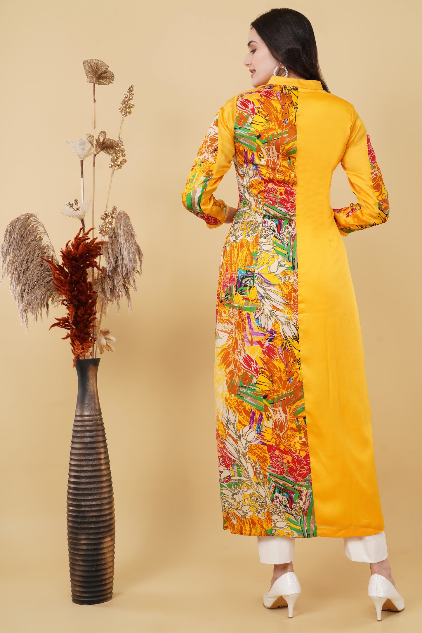 Yellow Floral Panelled Kurti