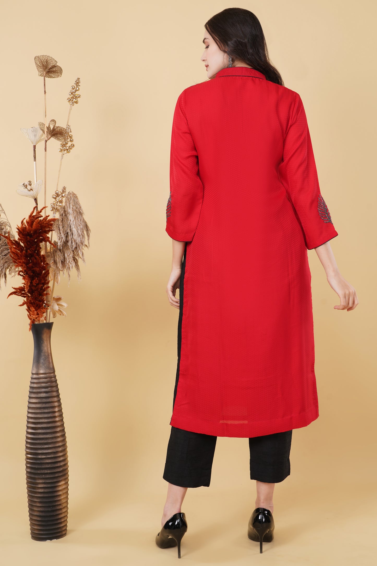 Red Embroidered Motifs Kurti