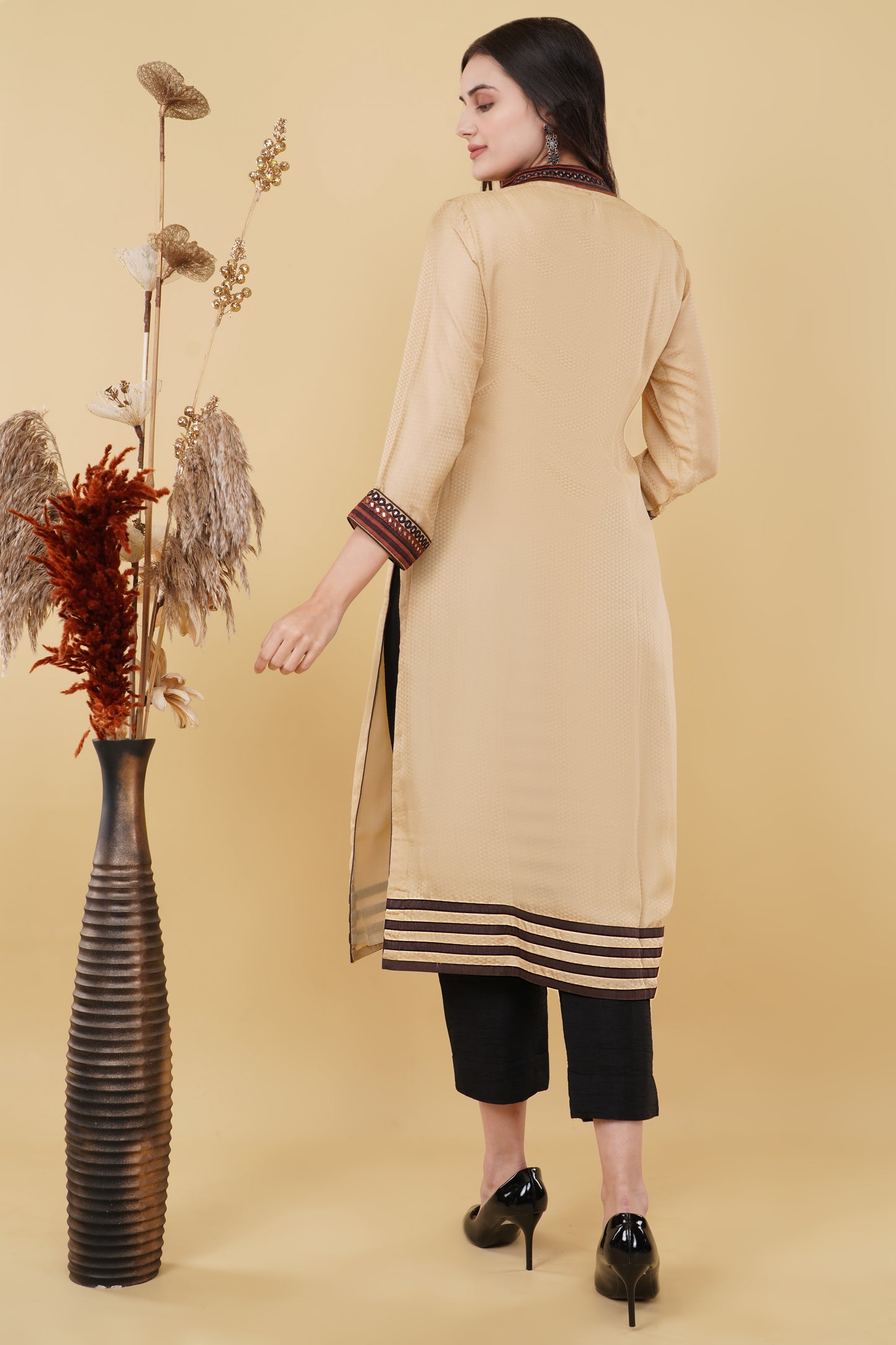 Beige Embroidered Kurti
