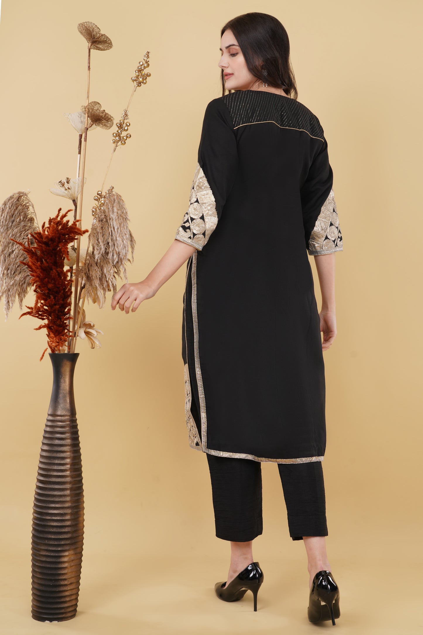 Black and Gold Embroidered Kurti