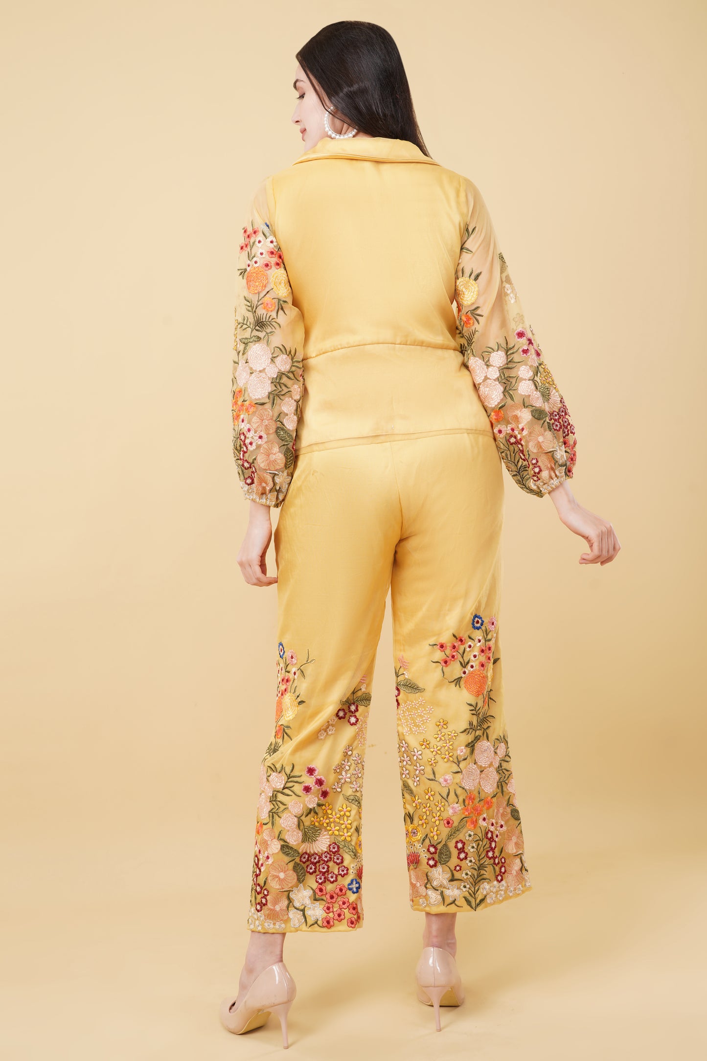 Ochre Yellow Floral Embroidered Co-ord Set