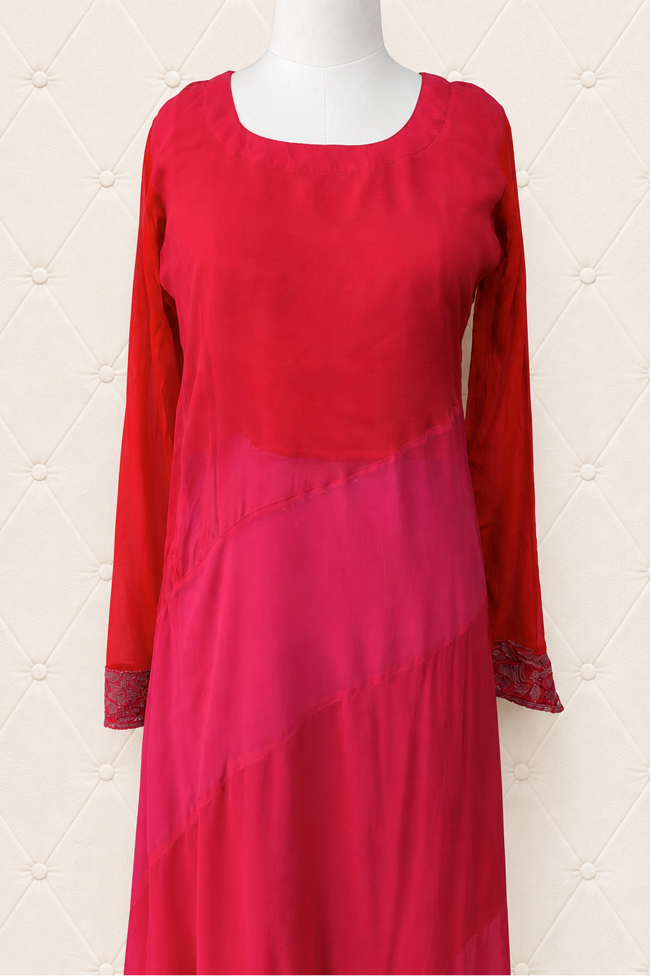 Red and Pink Colour Block Georgette Kurta