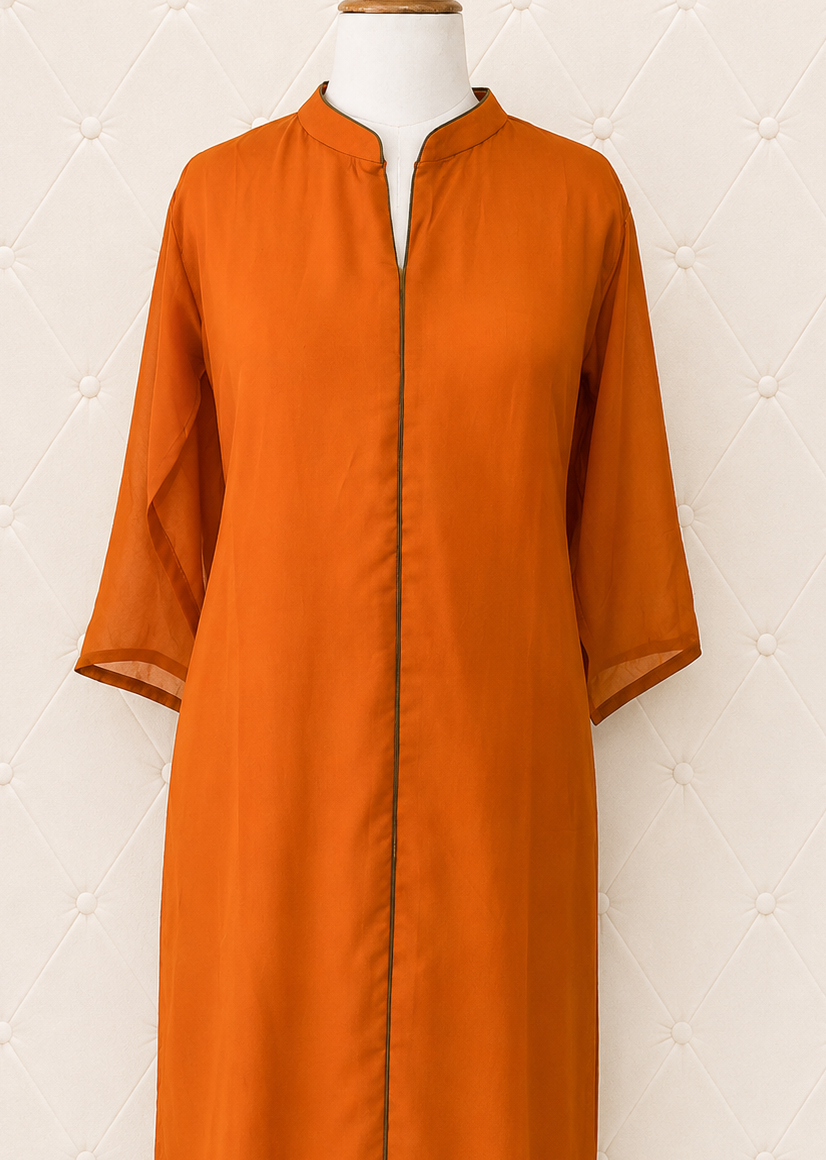 Orange Georgette Unstitched Kurta and Phulkari Stitched Salwar Set