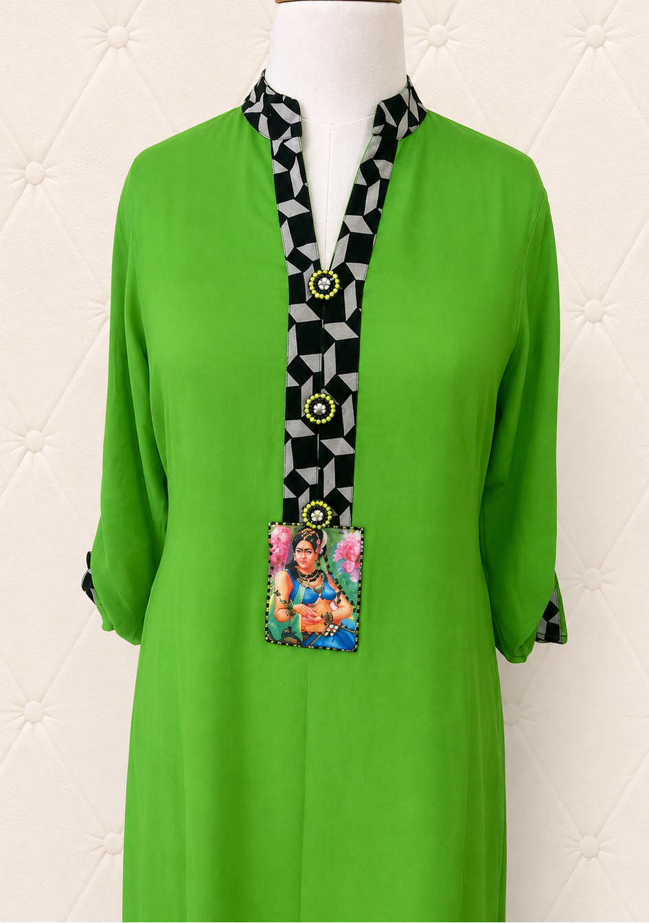 Neon Green and Monotone Digital Print Kurta
