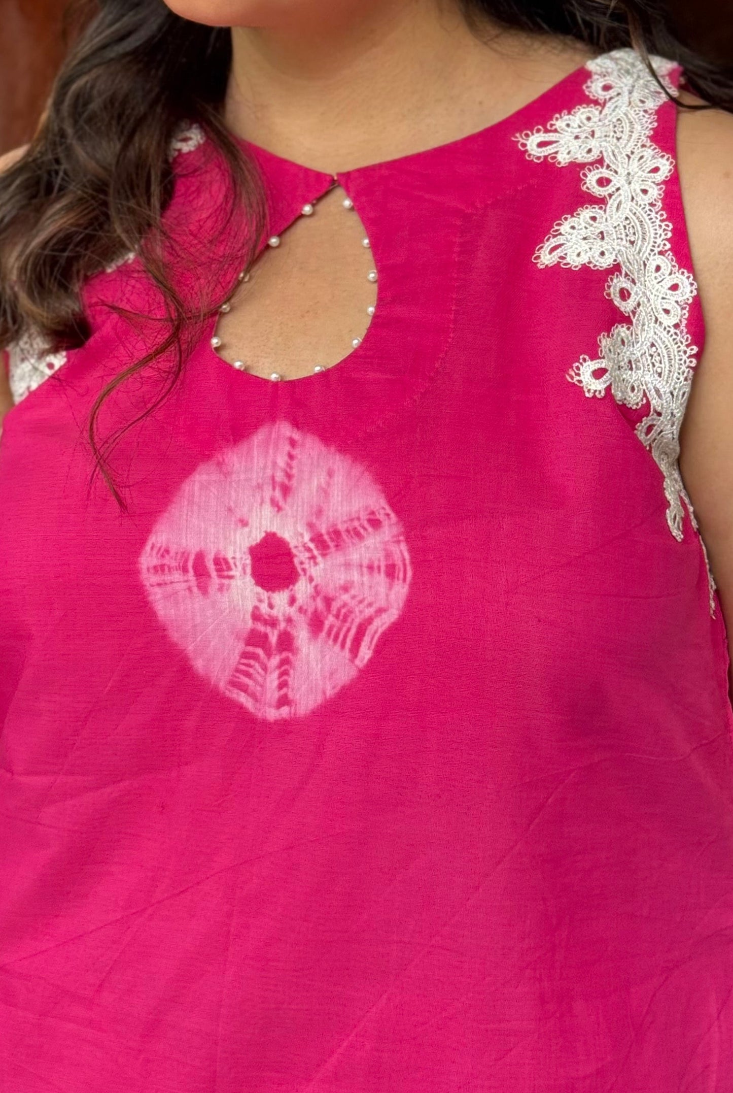Pink Bandhini-Leheriya Mul Chanderi Co-ord Set
