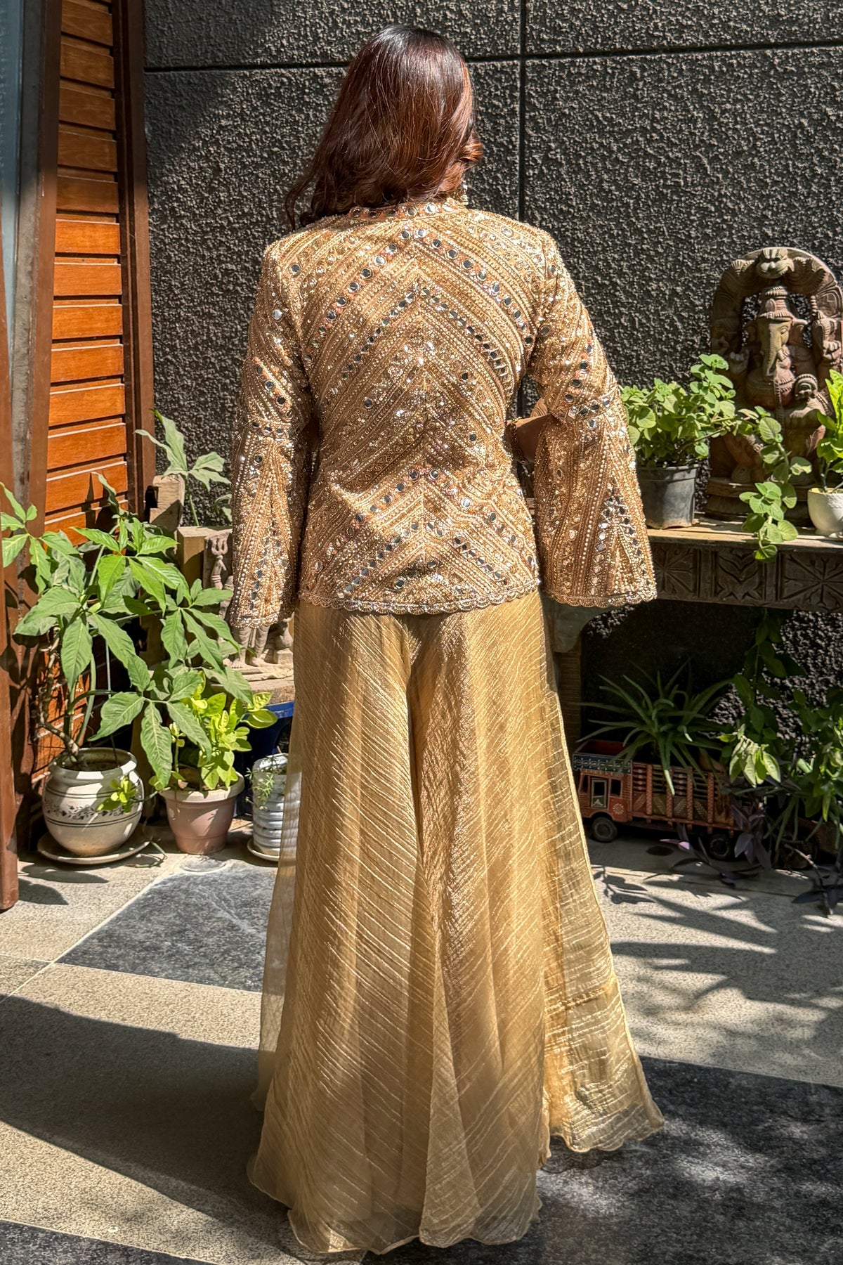 Gold Embroidered Jacket and Sharara Set