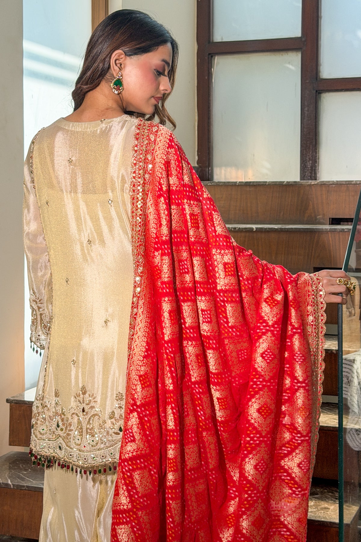 Ivory Kundan Embroidered Short Anarkali and Farshi Set