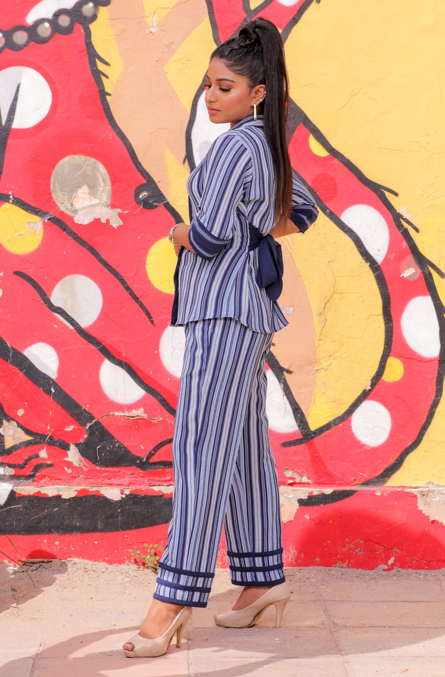 Blue and White Striped Belted Co-rd Set