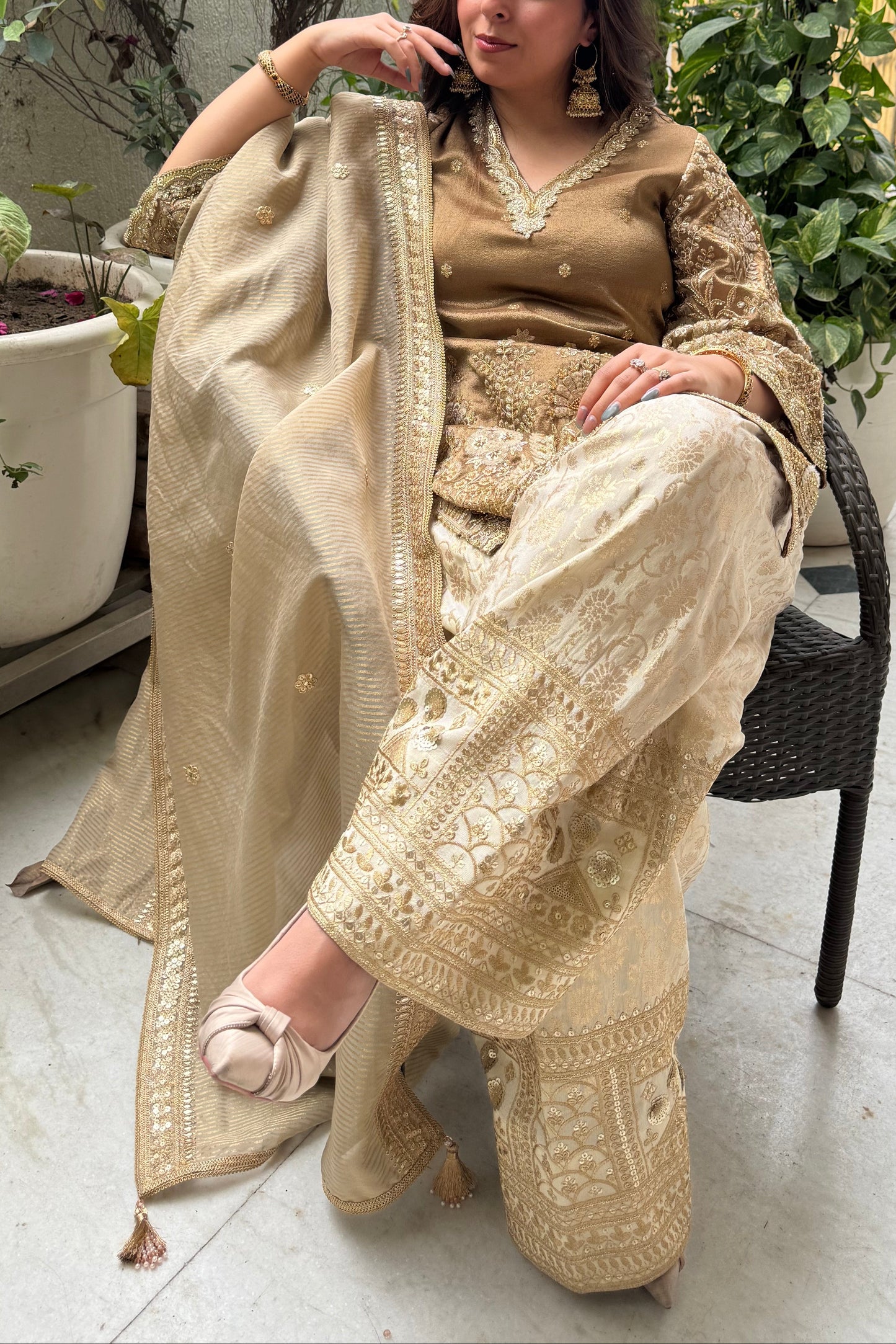 Tissue Embroidered Kurta and Salwar Set