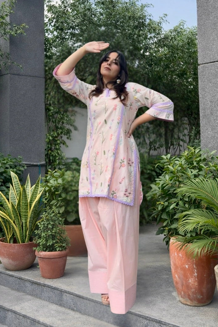 Baby Pink Floral Farshi Co-ord Set