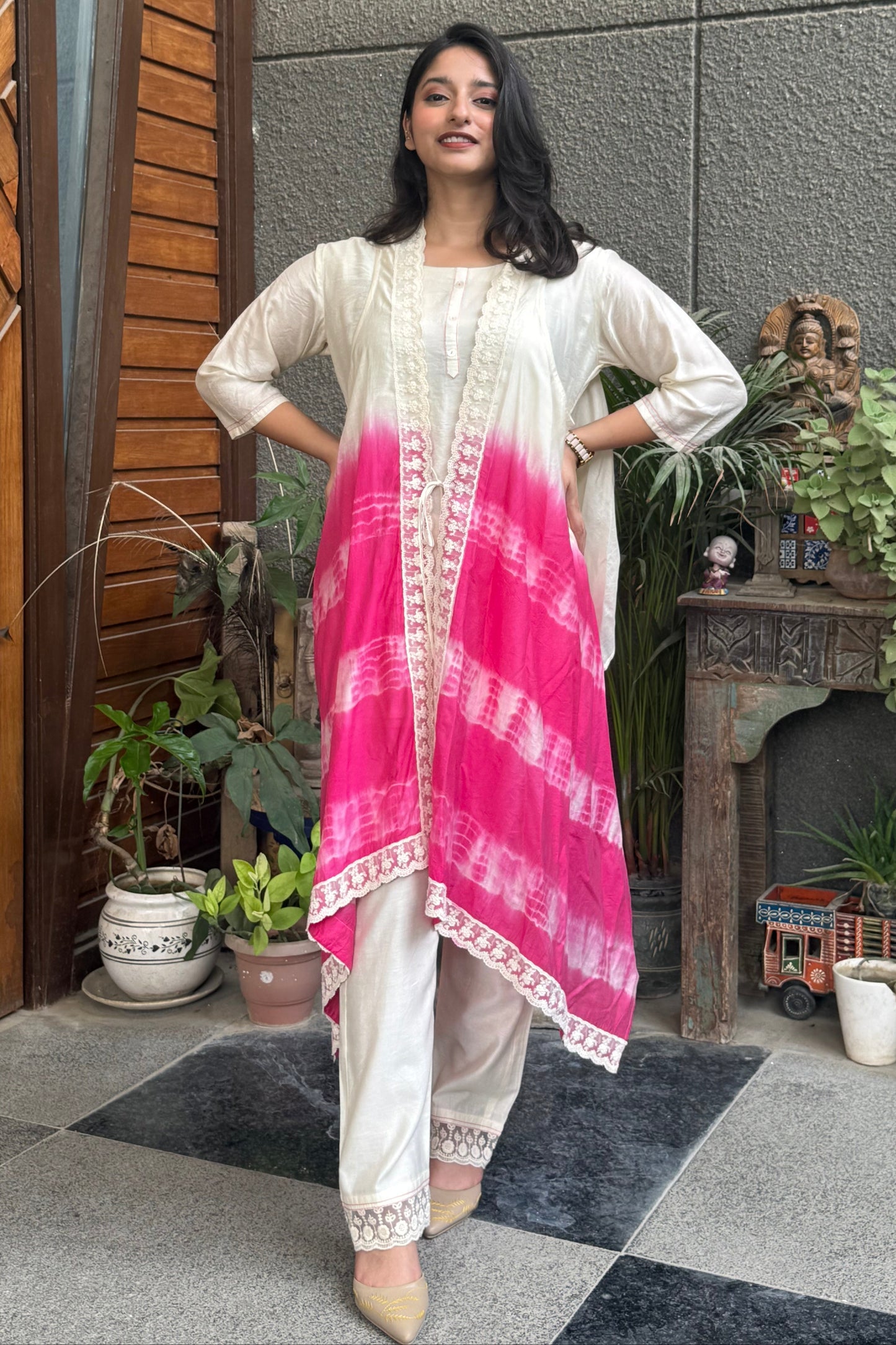Offwhite and Pink Ombre Co-Ord Set with Shrug