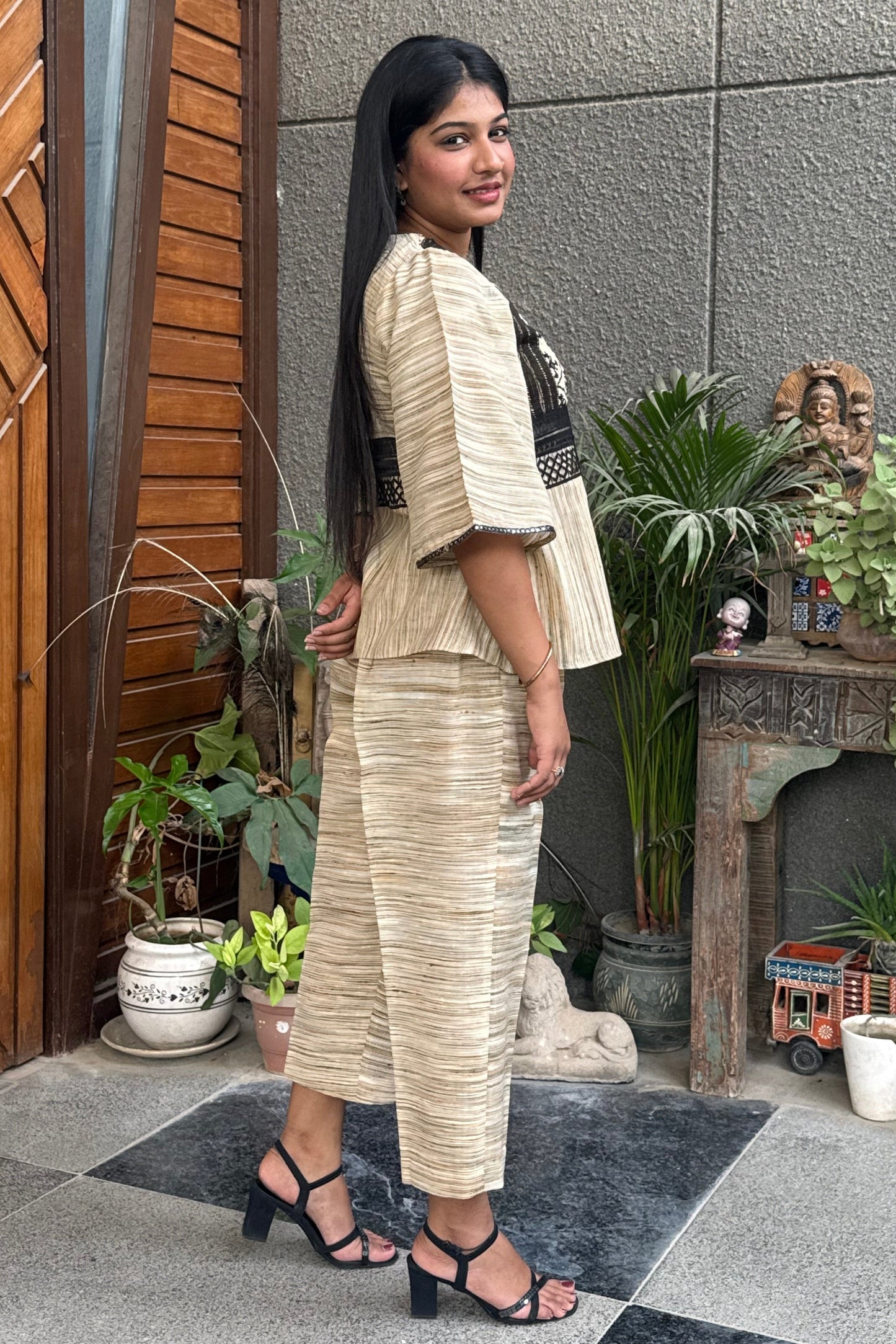 Beige Khadi Co-ord Set
