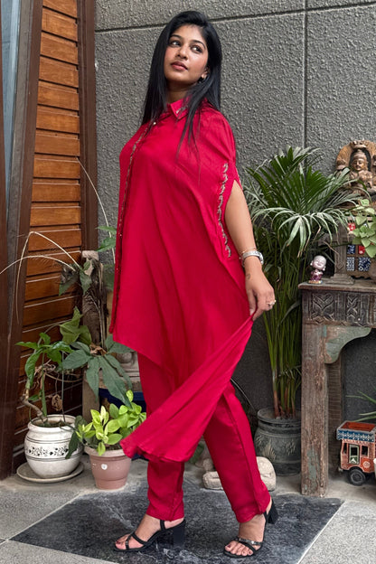 Red Embroidered Co-ord Set