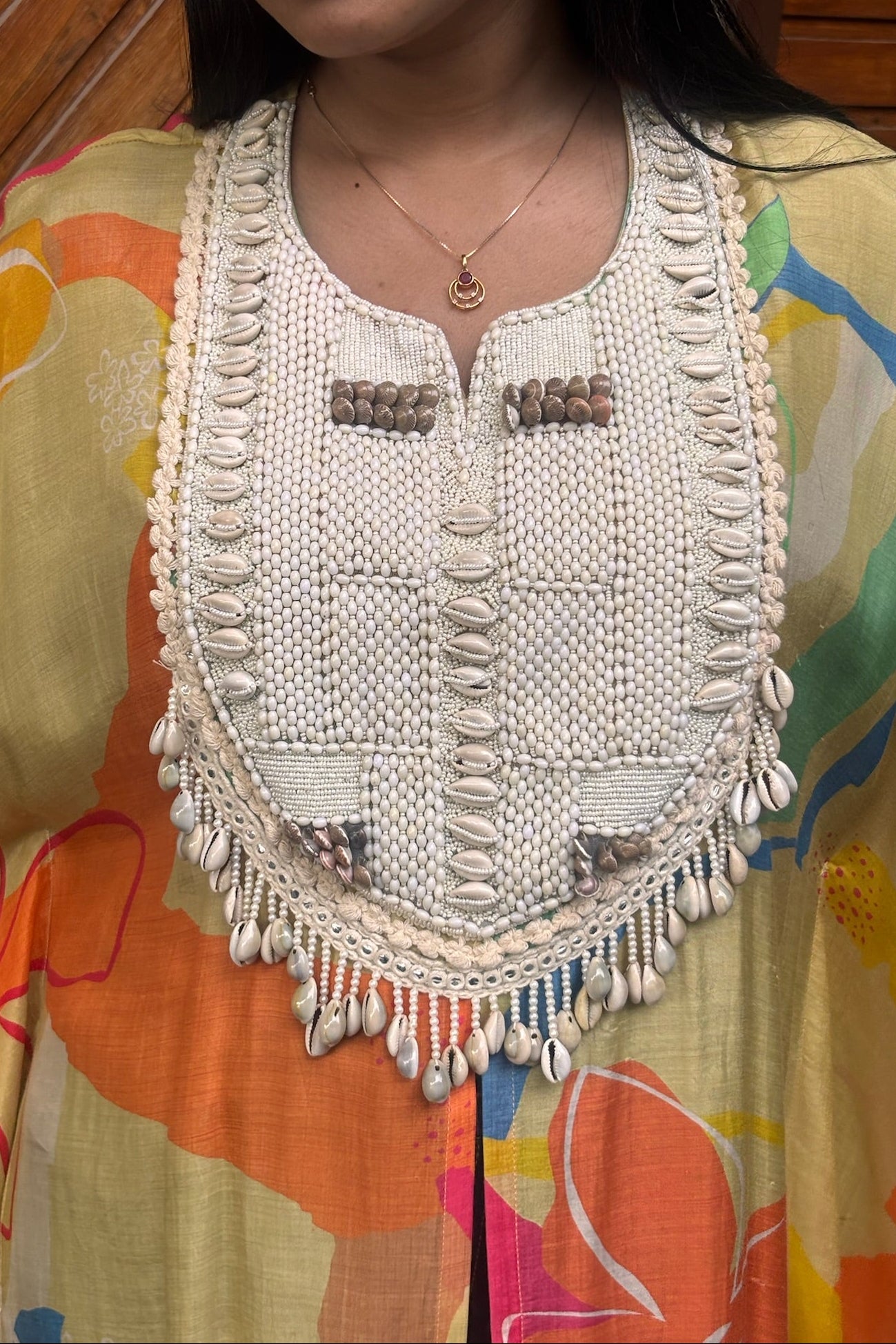 Multicolour Shell Detail Printed Kaftan Top