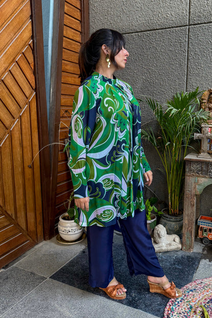 Green and Blue Retro Swirl Co-ord Set