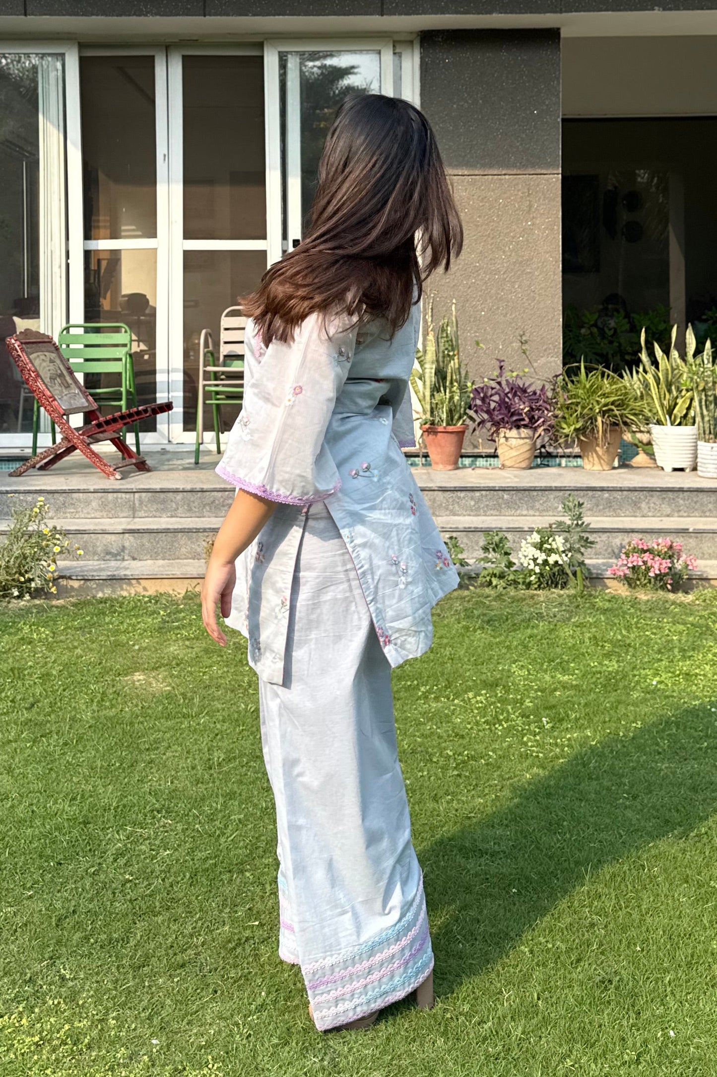 Baby Blue Floral Farshi Co-ord Set