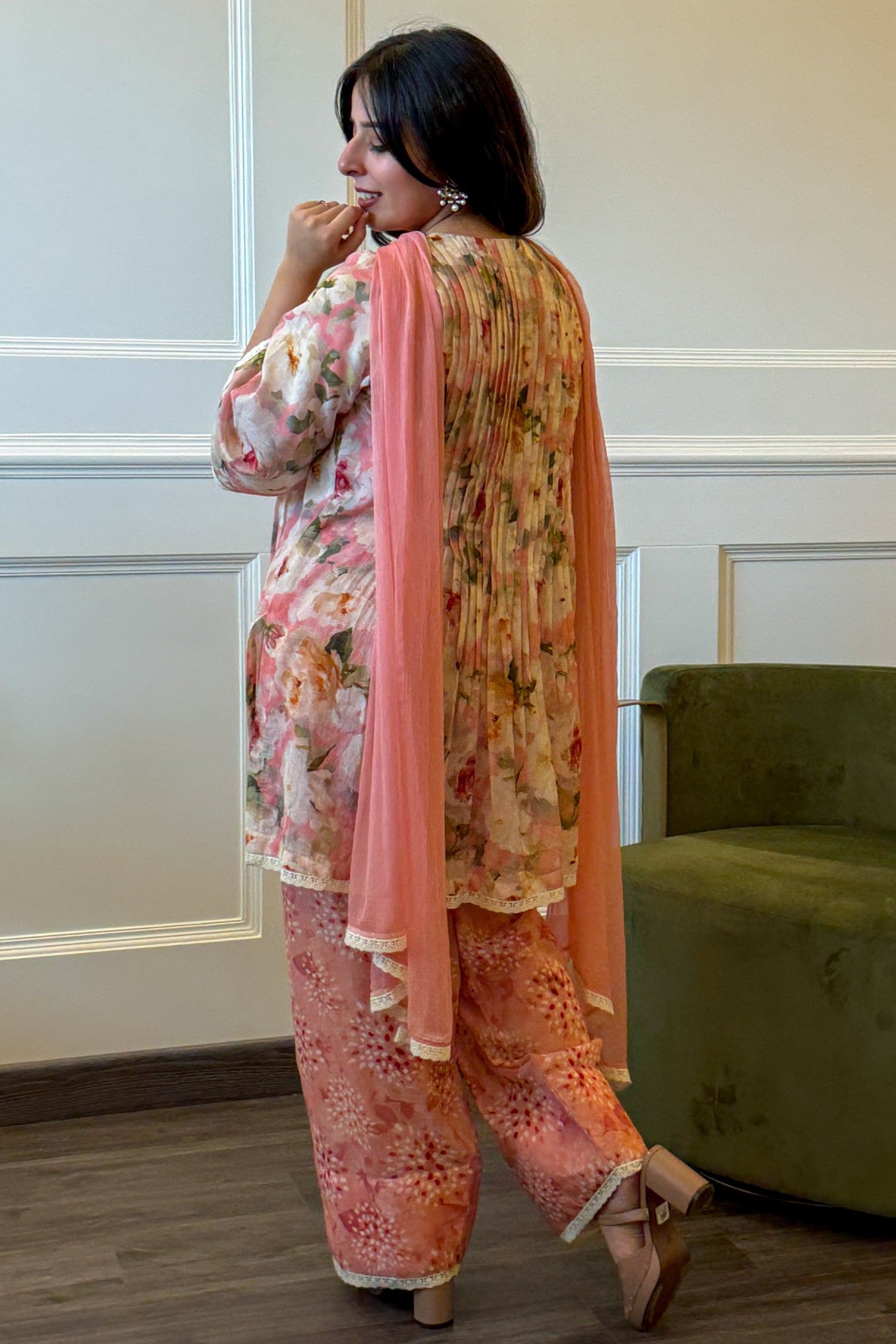 Pink Floral Farshi Set