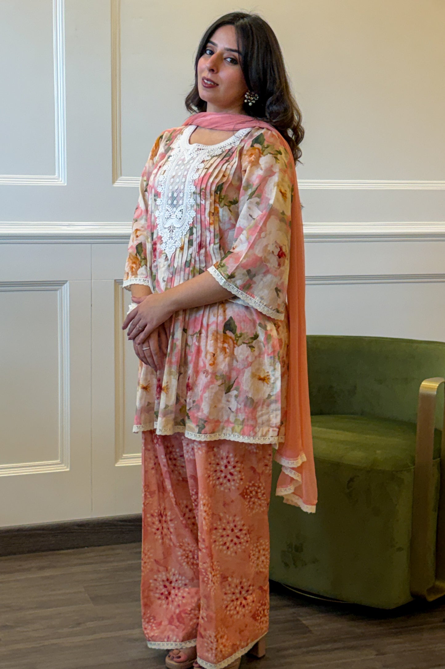 Pink Floral Farshi Set