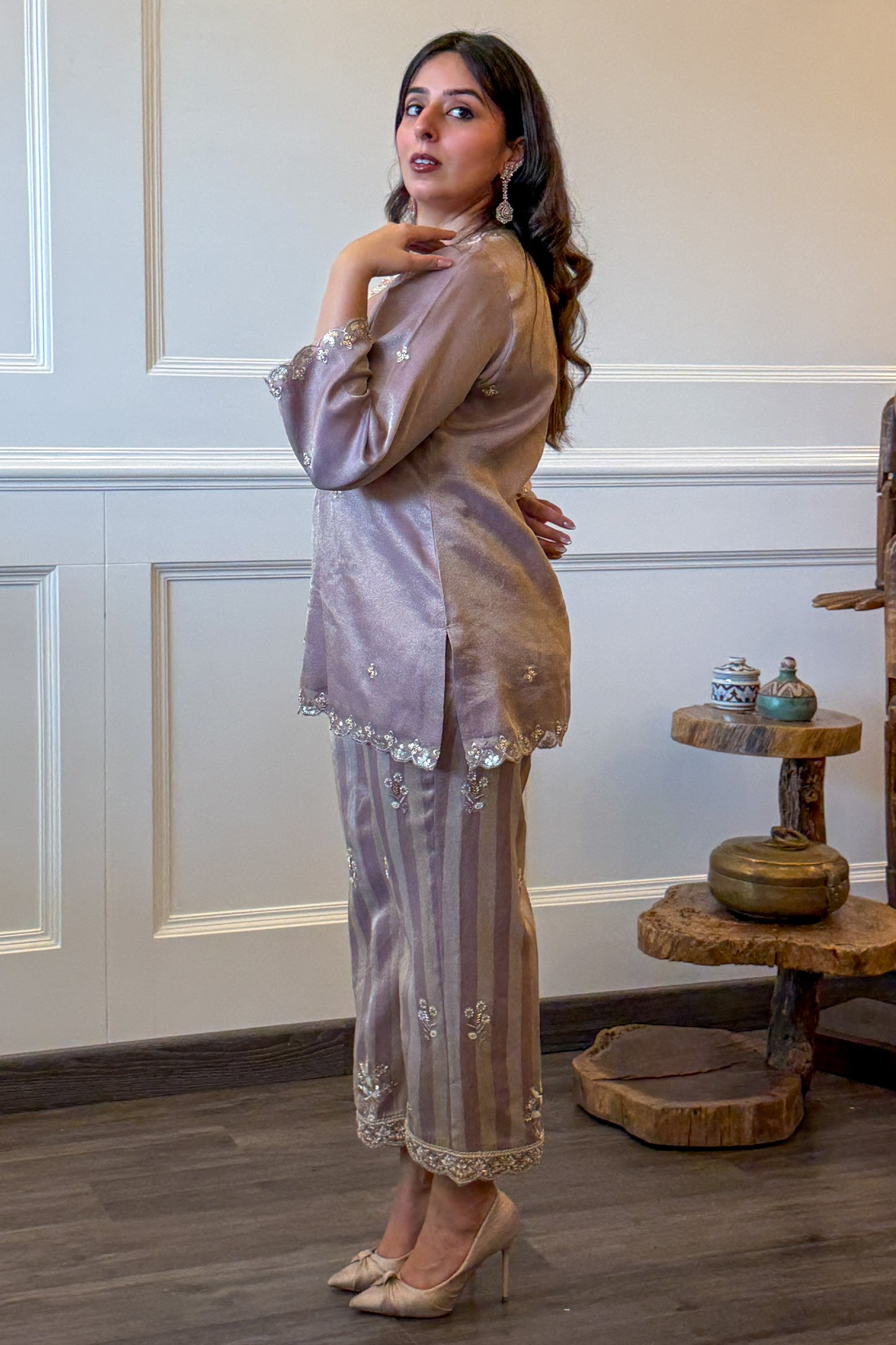 Lilac Tissue Striped Co-ord Set