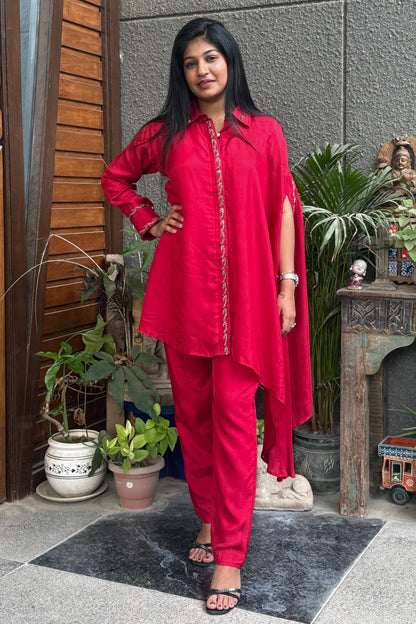 Red Embroidered Co-ord Set