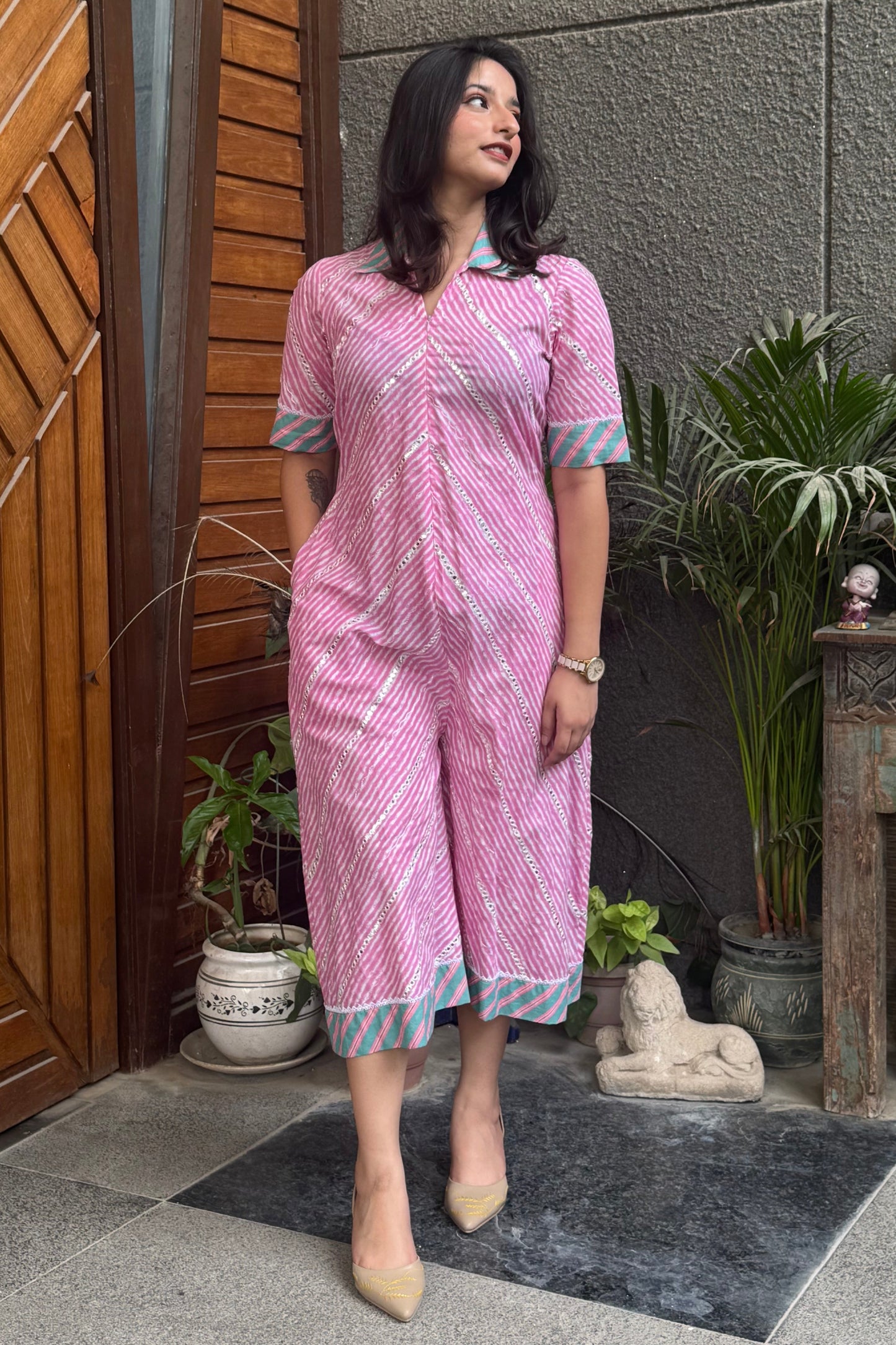 Pink Leheriya Jumpsuit