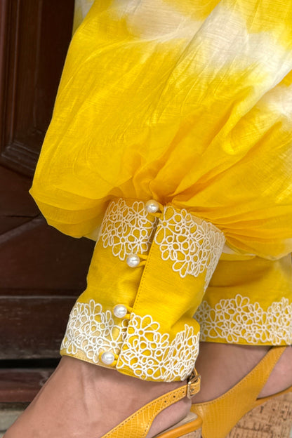 Yellow Bandhini-Leheriya Mul Chanderi Co-ord Set