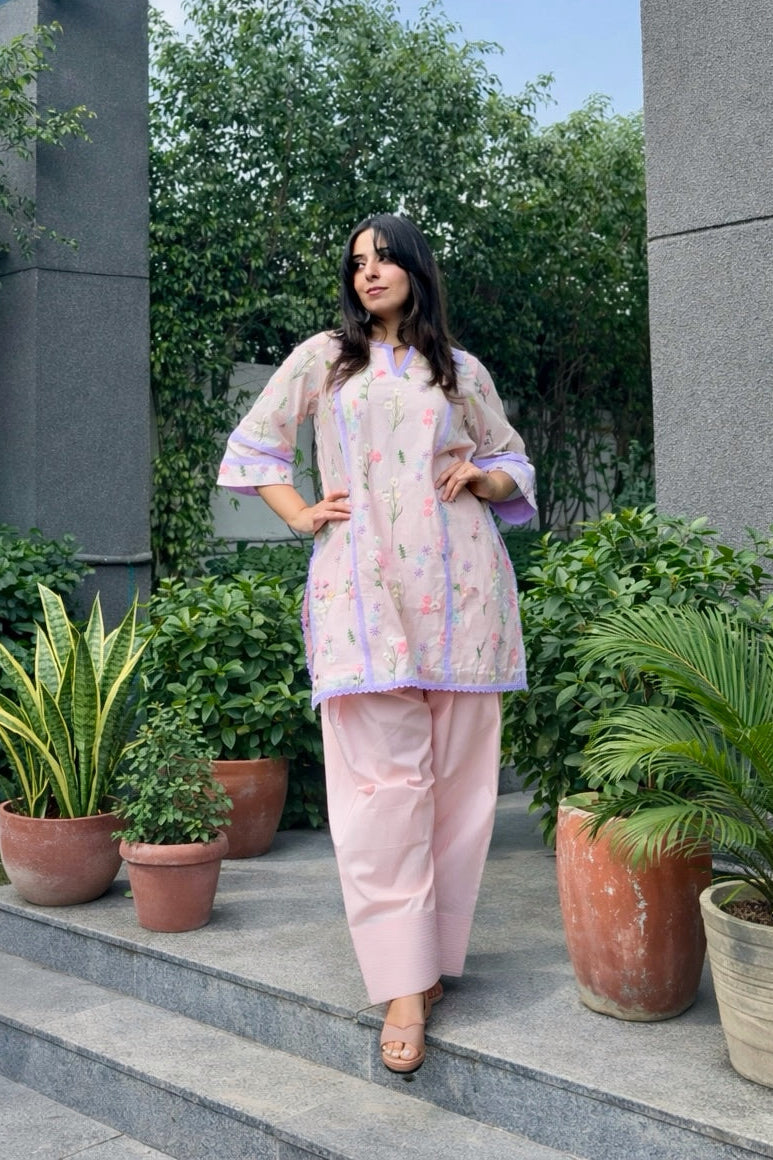 Baby Pink Floral Farshi Co-ord Set