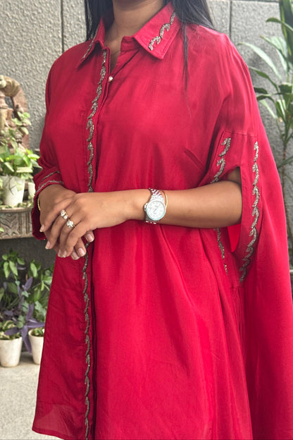 Red Embroidered Co-ord Set