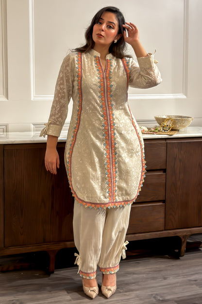 Off-white Embroidered Kurta Set