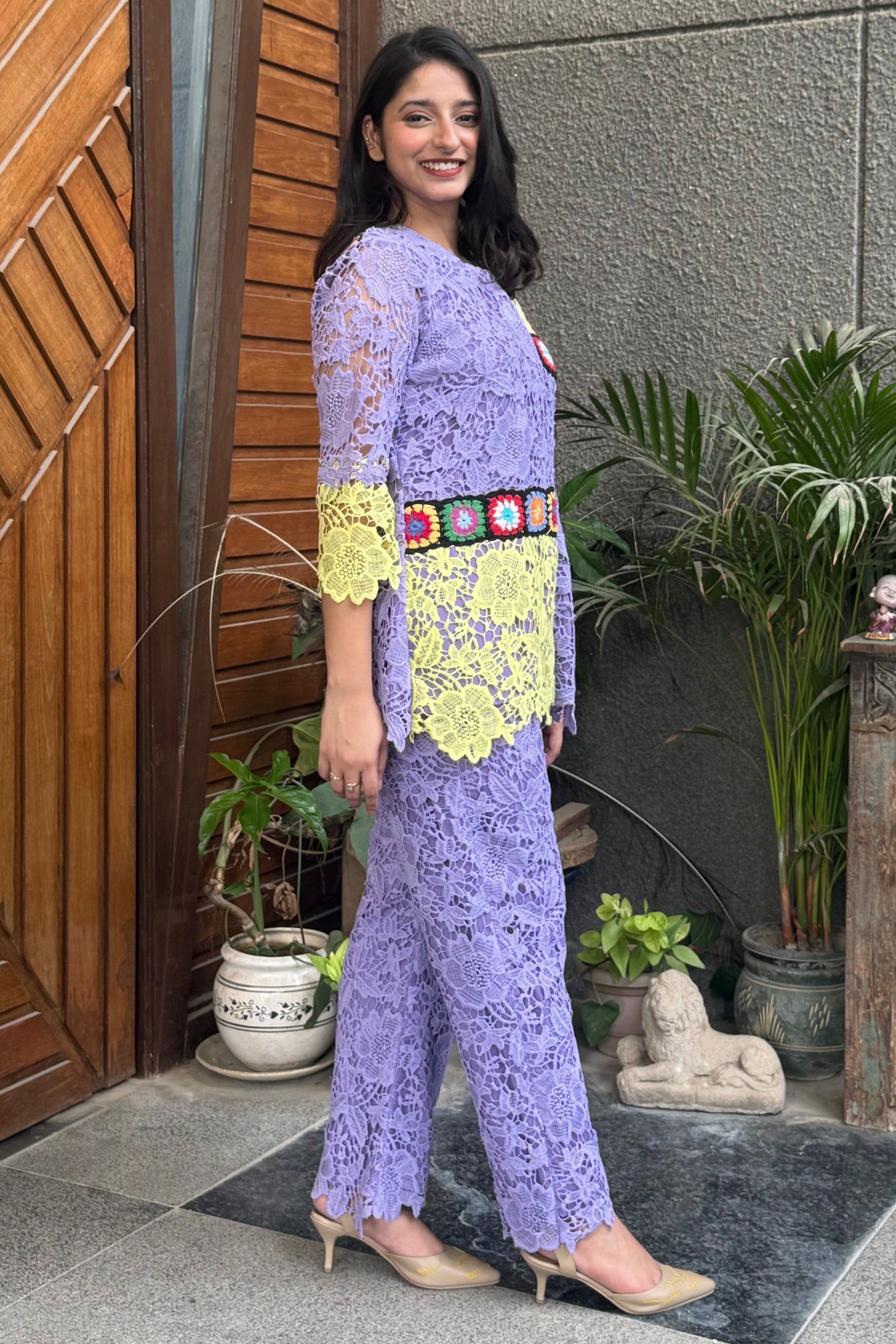 Lilac and Yellow Lace Detail Co-ord Set