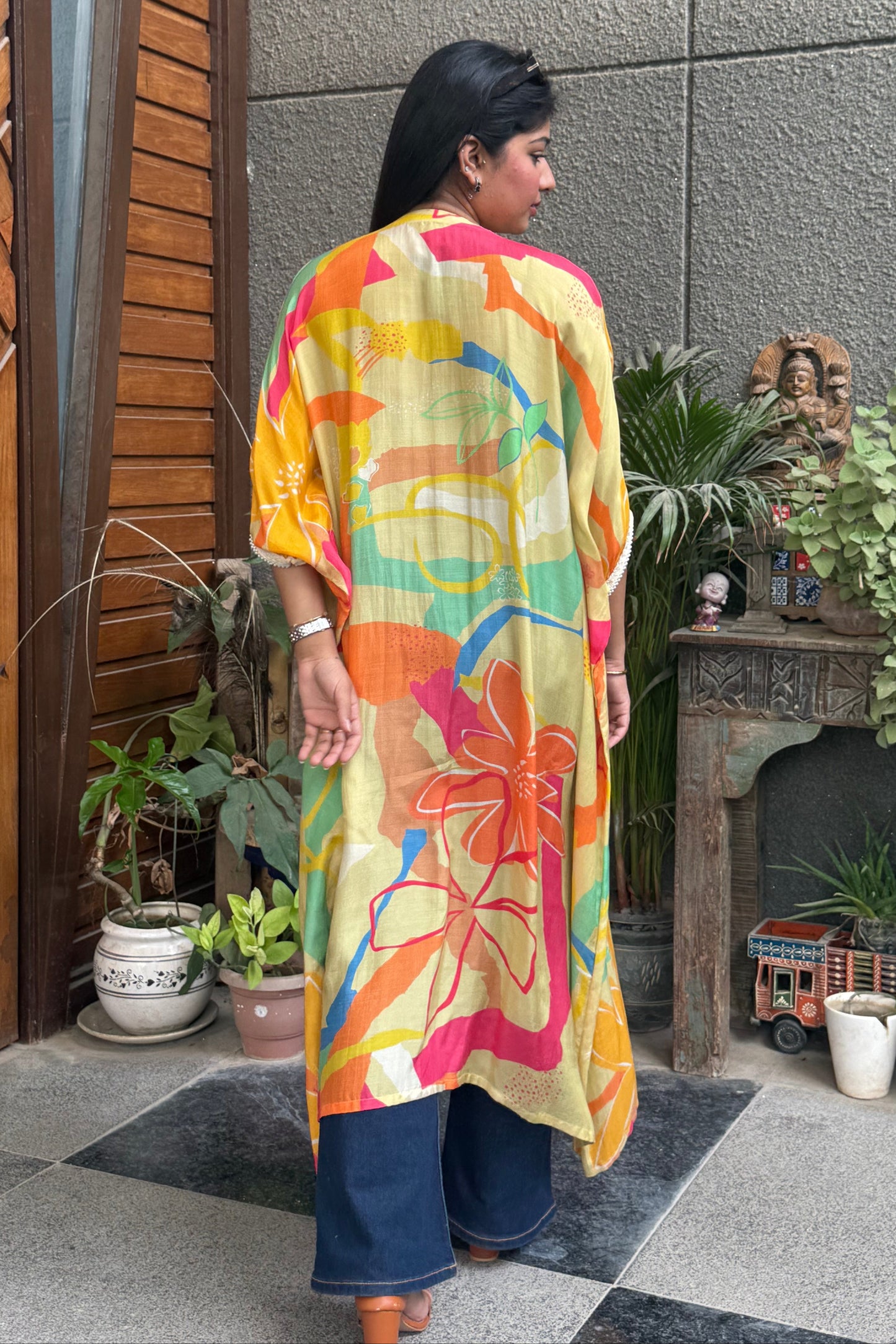 Multicolour Shell Detail Printed Kaftan Top