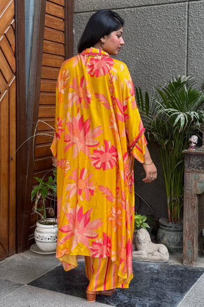 Yellow and Bright Pink Floral Kaftan Co-ord Set