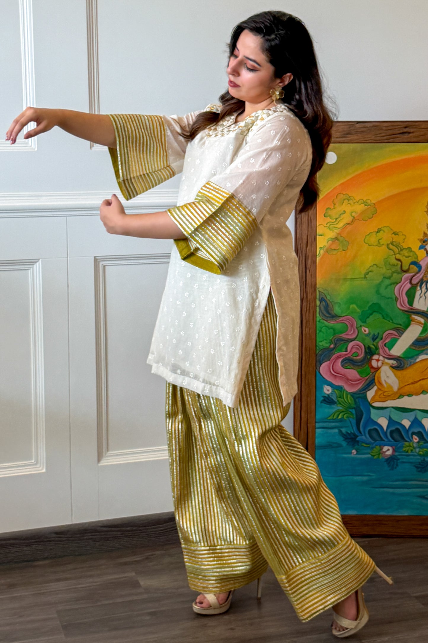 Yellow Gota Weave Farshi Set