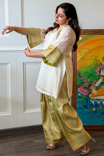 Yellow Gota Weave Farshi Set