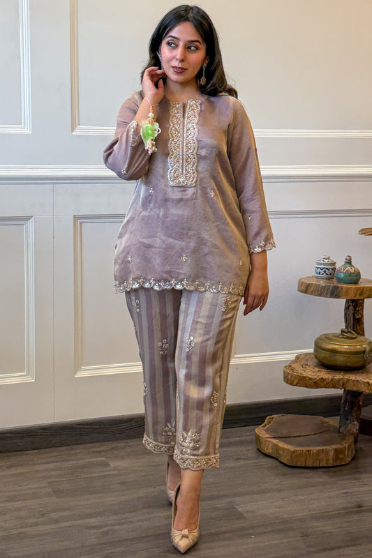 Lilac Tissue Striped Co-ord Set
