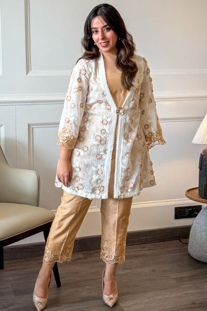 Beige Applique Floral Co-ord Set