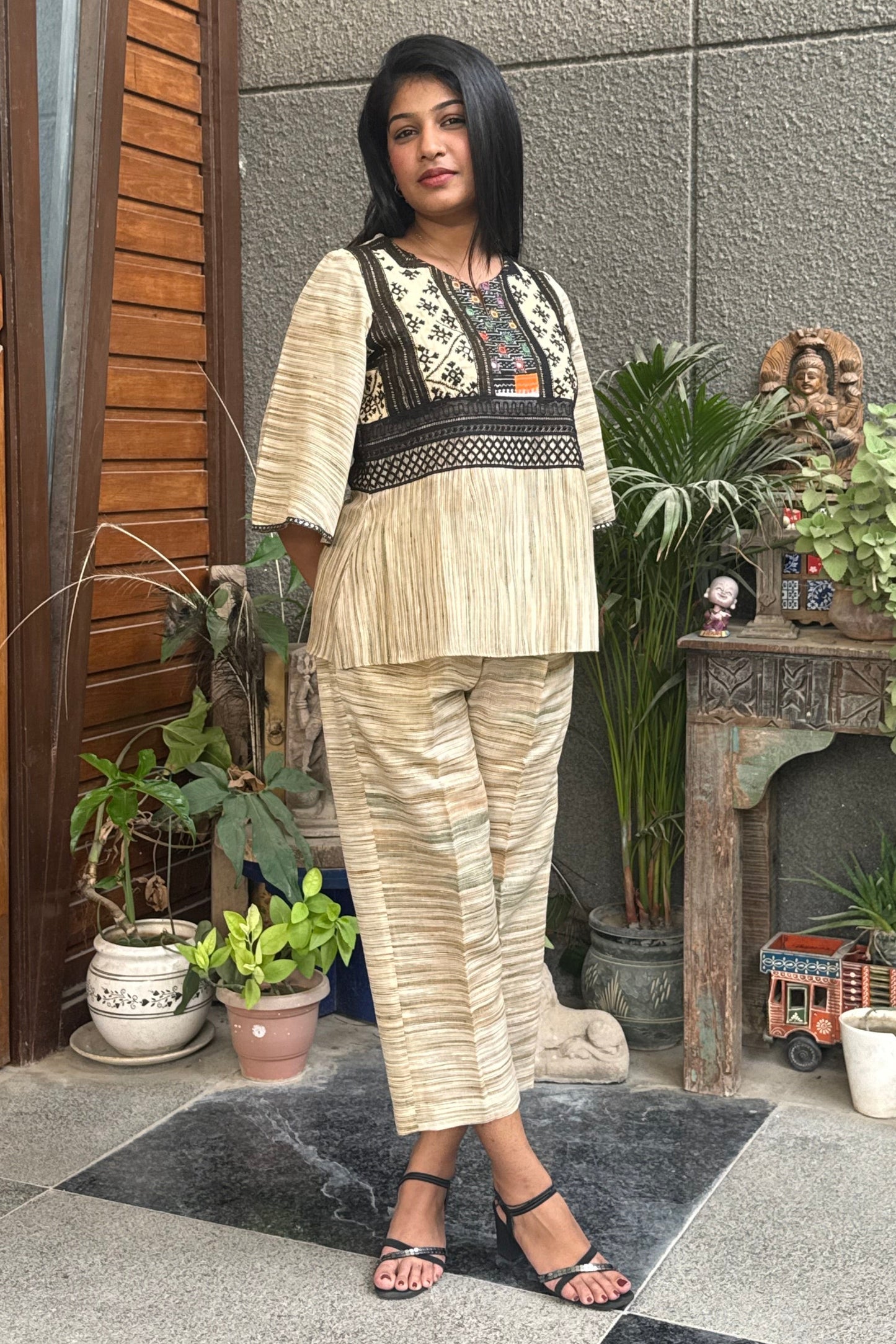 Beige Khadi Co-ord Set
