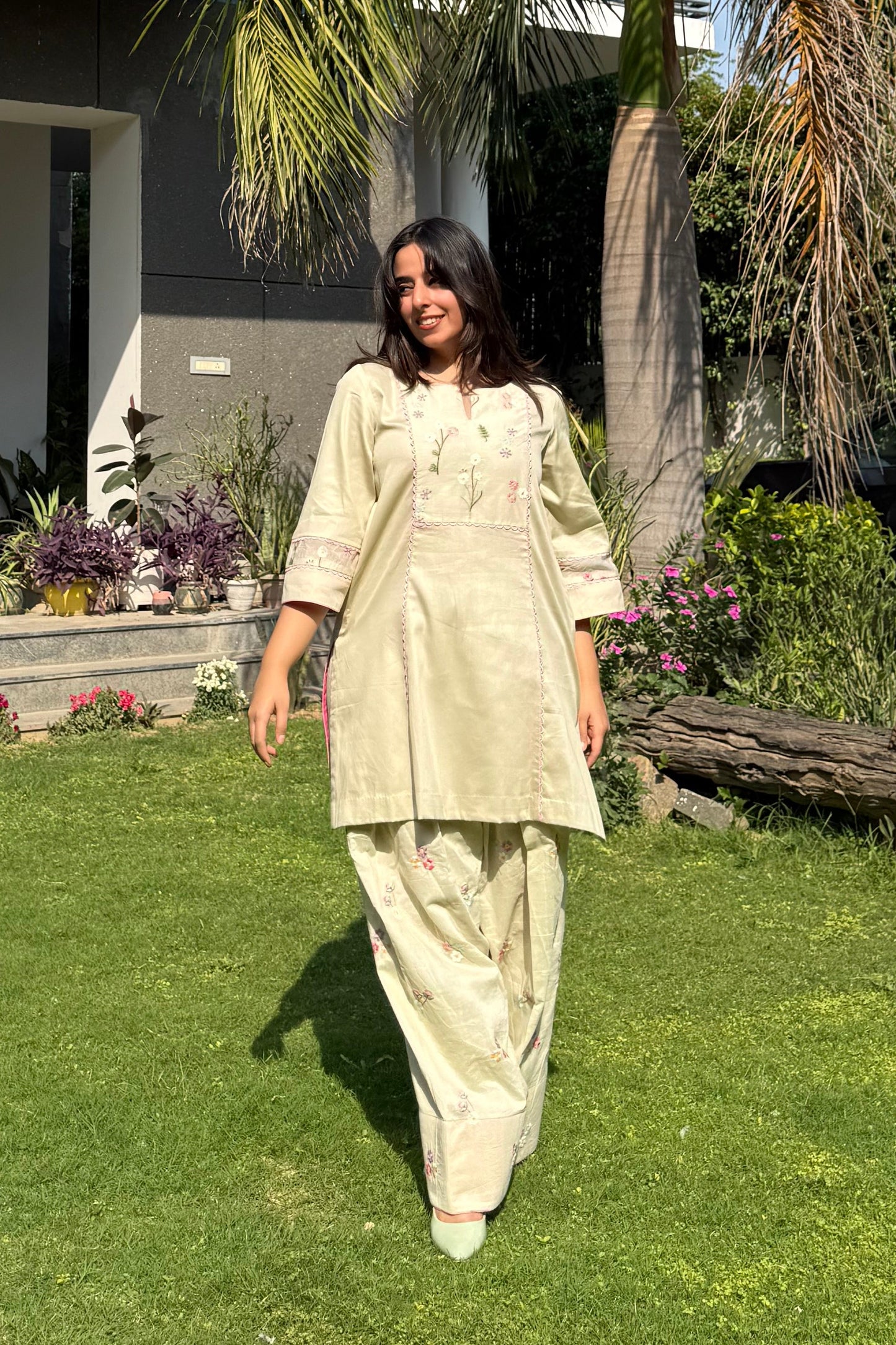 Pastel Green Floral Farshi Co-ord Set