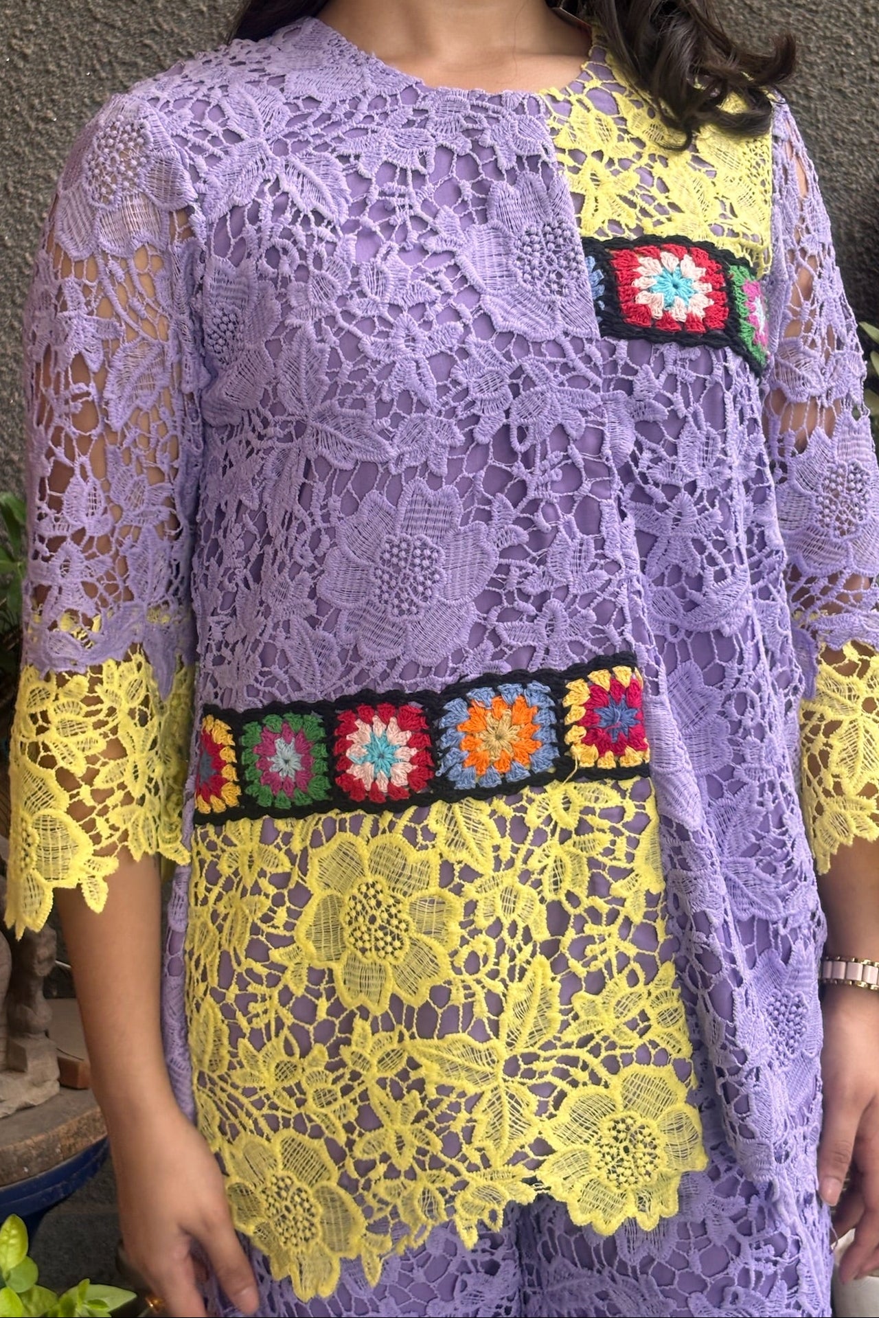 Lilac and Yellow Lace Detail Co-ord Set