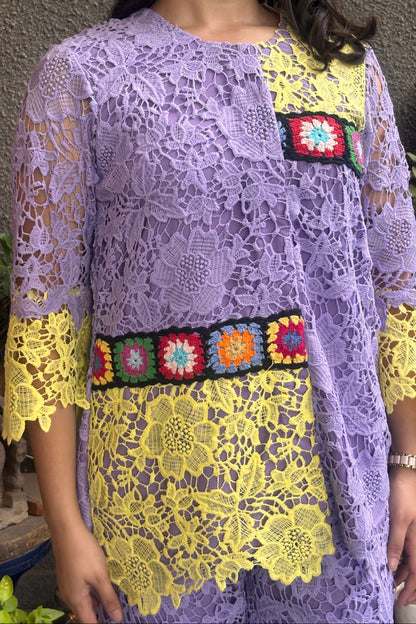Lilac and Yellow Lace Detail Co-ord Set