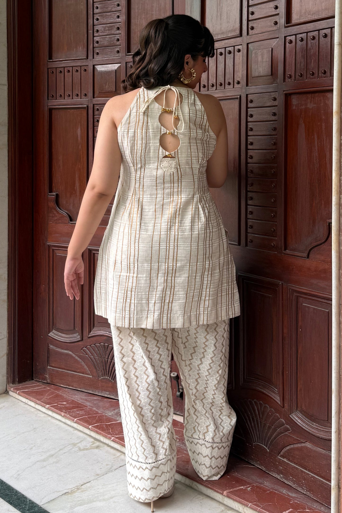 Offwhite Halter Chikankari Detail Co-ord Set