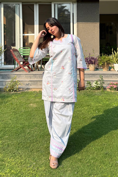 Baby Blue Floral Farshi Co-ord Set