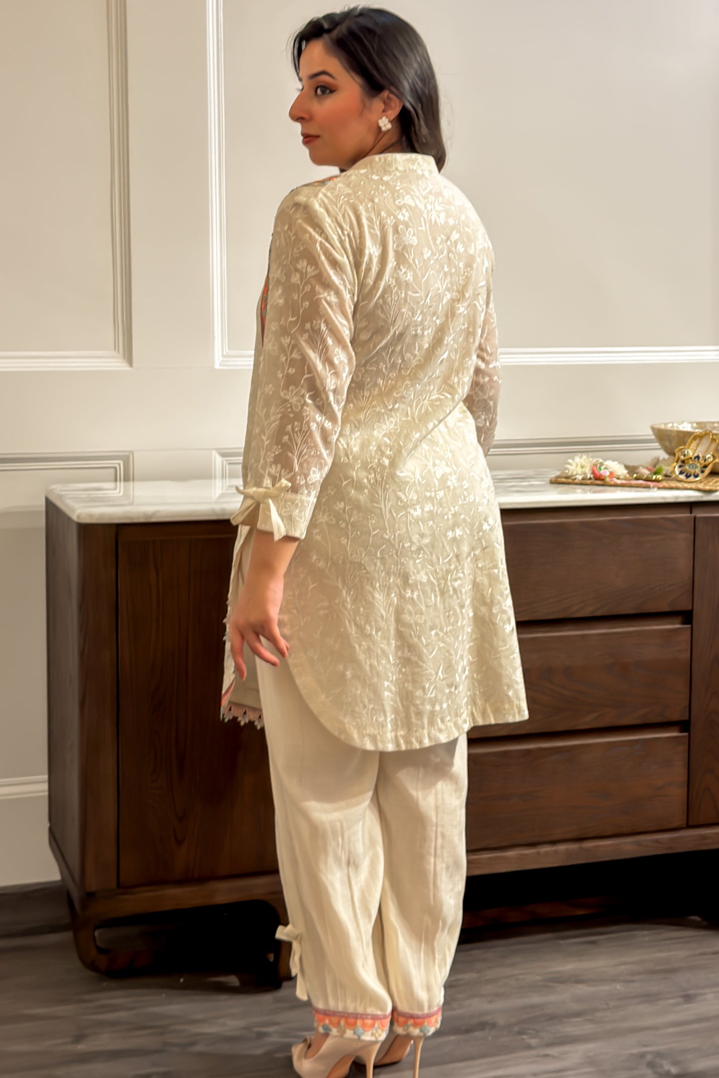 Off-white Embroidered Kurta Set