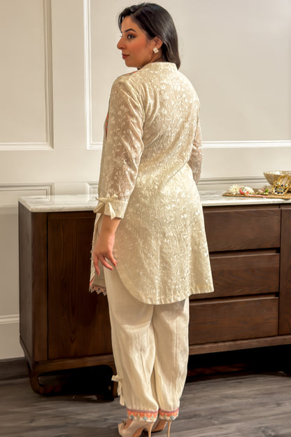 Off-white Embroidered Kurta Set
