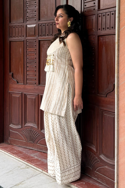Offwhite Halter Chikankari Detail Co-ord Set