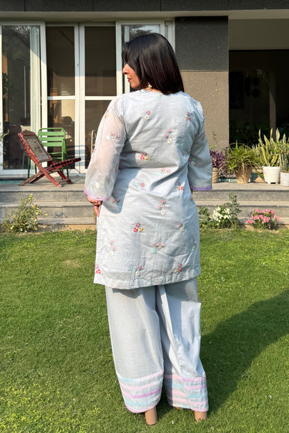 Baby Blue Floral Farshi Co-ord Set